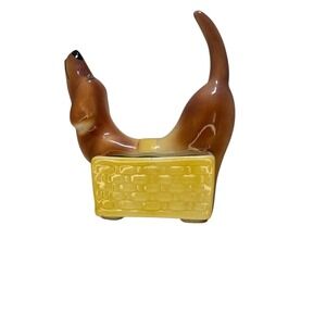 Vintage Ceramic Dachshund dresser caddy / valet / planter 1950s